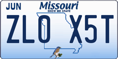 MO license plate ZL0X5T