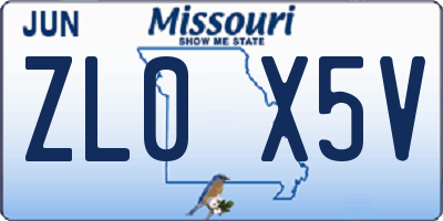 MO license plate ZL0X5V