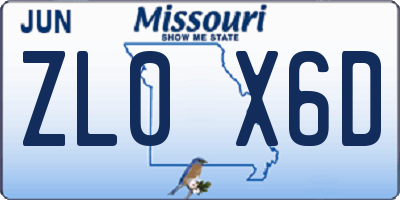 MO license plate ZL0X6D