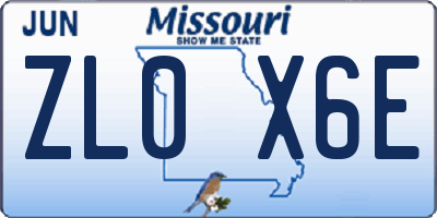 MO license plate ZL0X6E