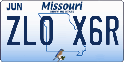 MO license plate ZL0X6R