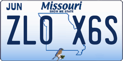 MO license plate ZL0X6S