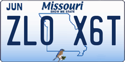 MO license plate ZL0X6T
