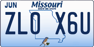 MO license plate ZL0X6U