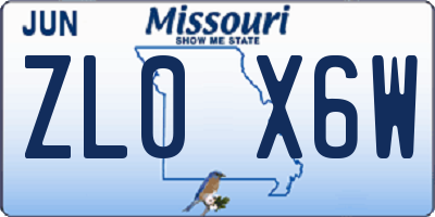 MO license plate ZL0X6W