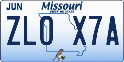 MO license plate ZL0X7A