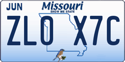 MO license plate ZL0X7C