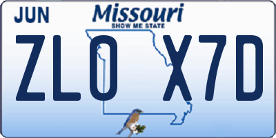 MO license plate ZL0X7D