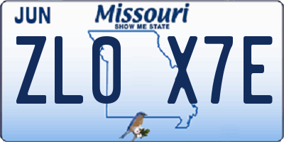 MO license plate ZL0X7E