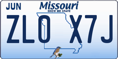MO license plate ZL0X7J