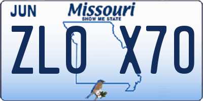 MO license plate ZL0X7O