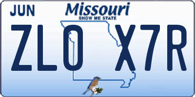 MO license plate ZL0X7R