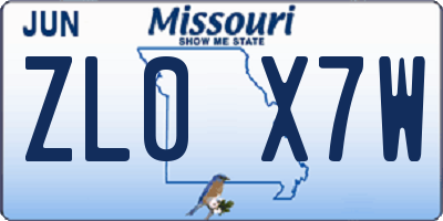 MO license plate ZL0X7W