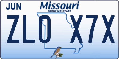 MO license plate ZL0X7X