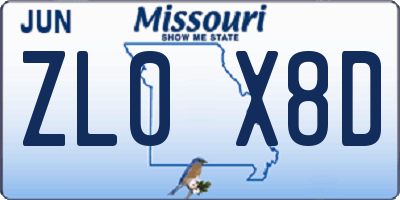 MO license plate ZL0X8D