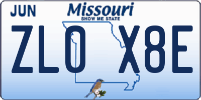 MO license plate ZL0X8E