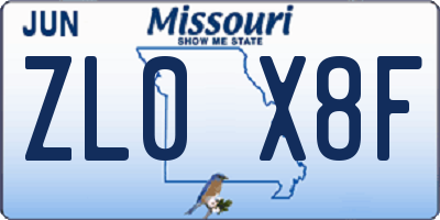 MO license plate ZL0X8F