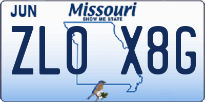 MO license plate ZL0X8G