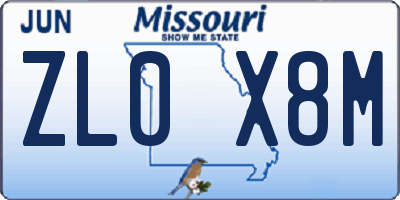 MO license plate ZL0X8M