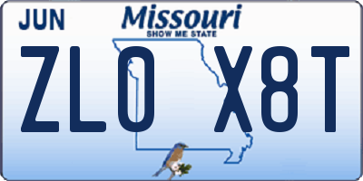 MO license plate ZL0X8T
