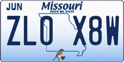 MO license plate ZL0X8W