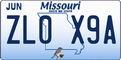 MO license plate ZL0X9A