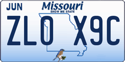 MO license plate ZL0X9C