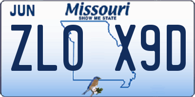 MO license plate ZL0X9D