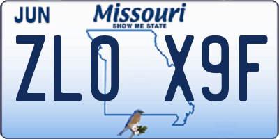 MO license plate ZL0X9F