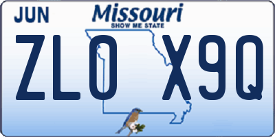 MO license plate ZL0X9Q
