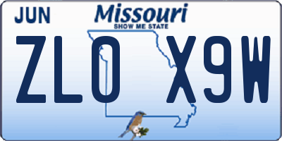 MO license plate ZL0X9W