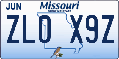 MO license plate ZL0X9Z