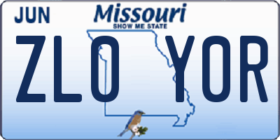 MO license plate ZL0Y0R