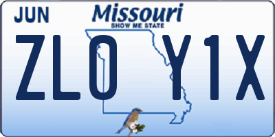 MO license plate ZL0Y1X