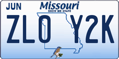 MO license plate ZL0Y2K