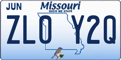 MO license plate ZL0Y2Q