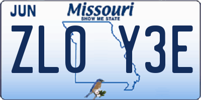 MO license plate ZL0Y3E