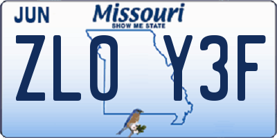 MO license plate ZL0Y3F