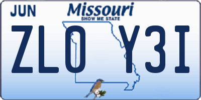 MO license plate ZL0Y3I