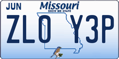 MO license plate ZL0Y3P