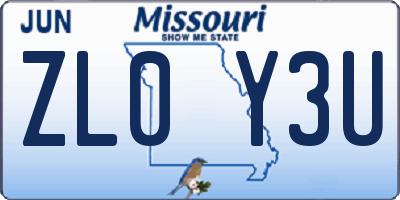 MO license plate ZL0Y3U
