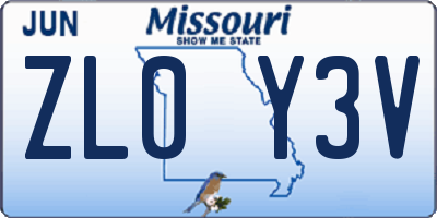 MO license plate ZL0Y3V