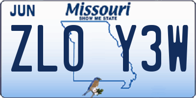 MO license plate ZL0Y3W
