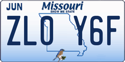 MO license plate ZL0Y6F