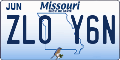 MO license plate ZL0Y6N