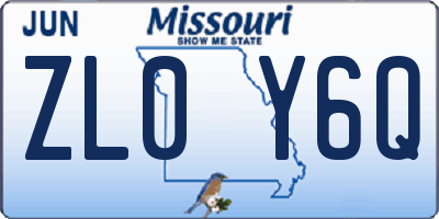 MO license plate ZL0Y6Q