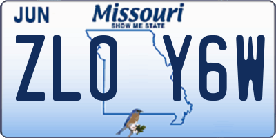 MO license plate ZL0Y6W