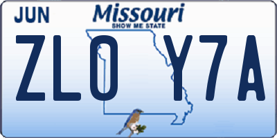 MO license plate ZL0Y7A