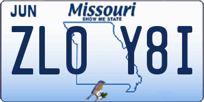 MO license plate ZL0Y8I