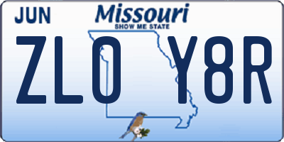 MO license plate ZL0Y8R